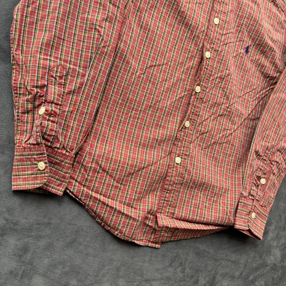 Ralph Lauren Boys Red Green Plaid Button Down Shirt Size S 8/10 Cotton LS